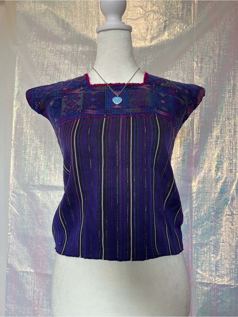 Purple Striped Boho Embroidered Women’s Top. See Measurements.
